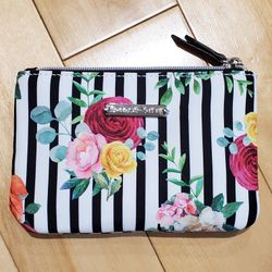 NEW Betsey Johnson Floral Striped Mini Cosmetic Bag