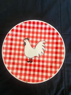 Vintage 1970s Rosenthal Netter Rooster Plate Red Gingham Check Farmhouse Decor