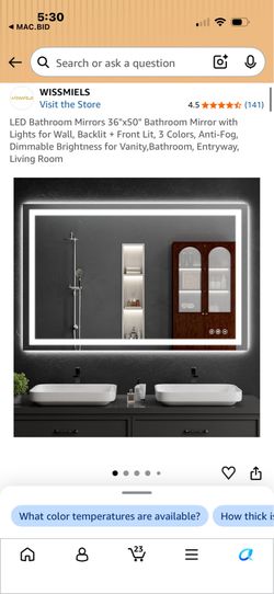LED Bathroom Mirrors 36"x50" Bathroom Mirror with Lights for Wall, Backlit + Front Lit, 3 Colors, Anti-Fog, Dimmable Brightness