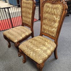 Vintage Carved Wood Dining High-Back Chair - 2pcs