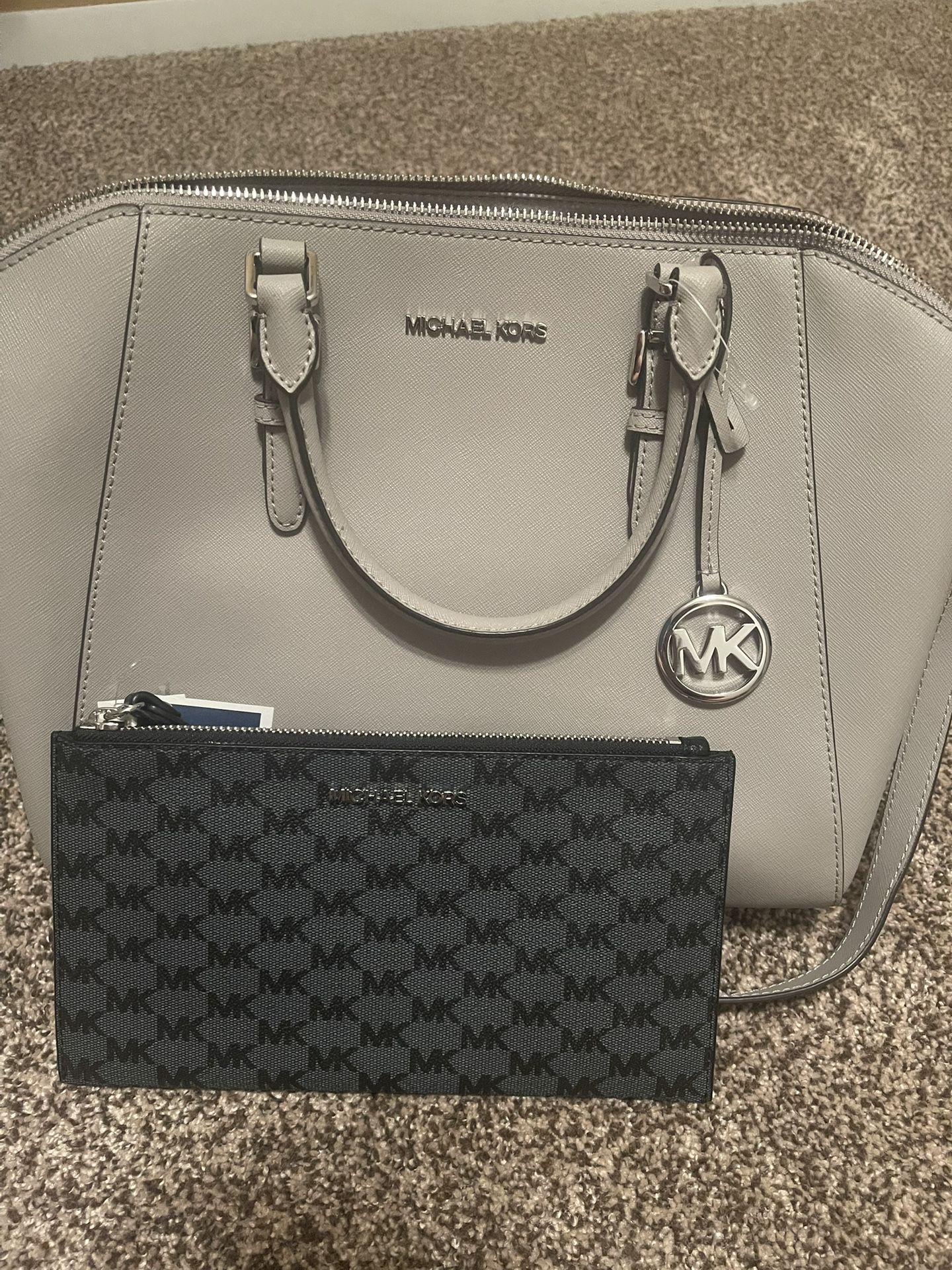 Brand New Michael Kors Gray Purse and Medium Wristlet