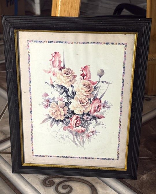 Watercolor Flower Painting in Wooden Frame 12x10