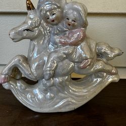 Vintage Iridescent Porcelain Rocking Unicorn Figurine