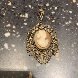 Vintage Italian Cameo Pendant And Earring 