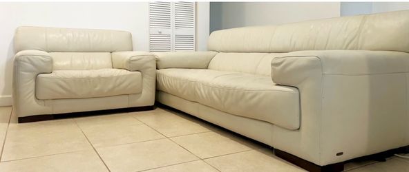Natuzzi Editions White Leather Sofa Set