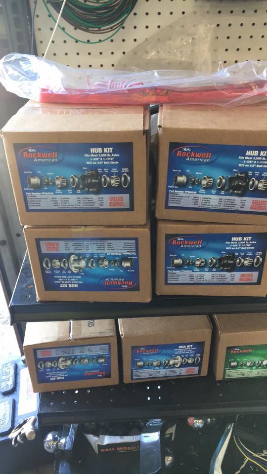 Lawn trailer hubs 5 on 4 1/2 complete in box - We carry all trailer parts and we install hubs - We carry all trailer parts, trailer tires