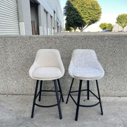 Swivel Bar Stools Set of 2, Modern Counter Height Barstools with Backs, 26'' Upholstered Linen Fabric High Chairs for Island Kitchen, Counter Height C