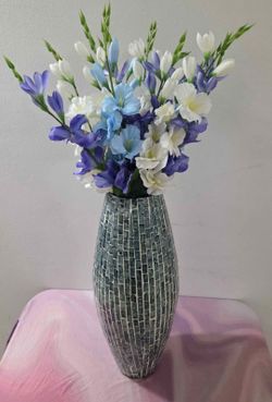 *** CLEARANCE *** 20" Resin Floor Vase with Faux Purple / Blue / White Gladiolus @ Lasting Creations