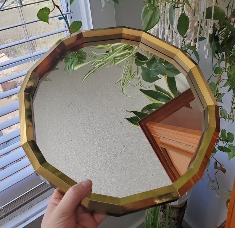 Vintage Hexadecagon Gold Frame Mirror 