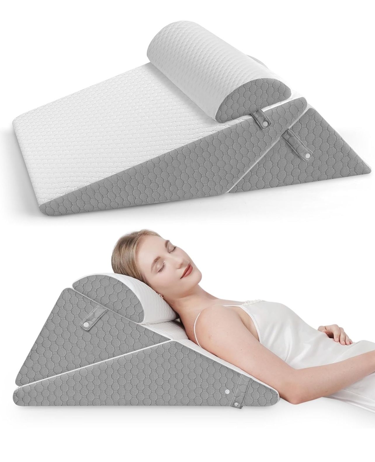Wedge Pillow Headboard for Acid Reflux Relief Adjustable Bed Wedge Pillow Post Surgery Pillow Wedge for Sleeping with Half-Moon Memory Foam Bolster Pi
