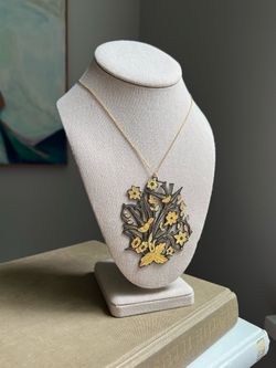 Vintage Large Floral & Bird Statement Pendant Necklace on Sterling Silver Chain ( firm on price )