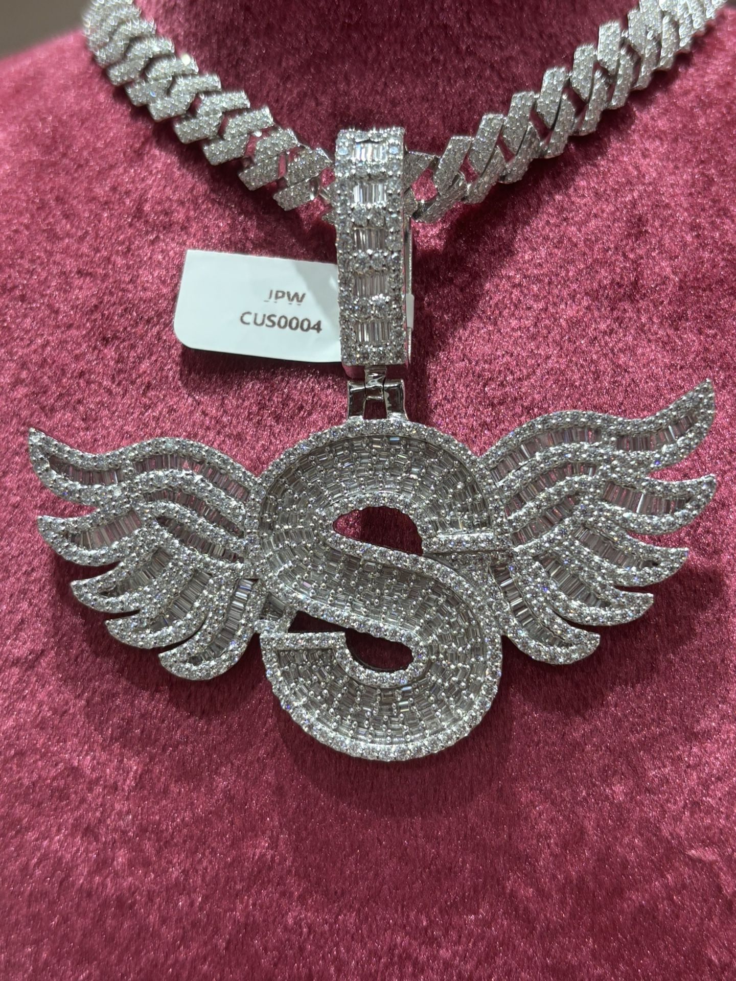 ✨ 8mm Cuban Chain (20”) with Custom “S with Wings” 17.32 CTW Pendant – Jewelry Palace 💎
