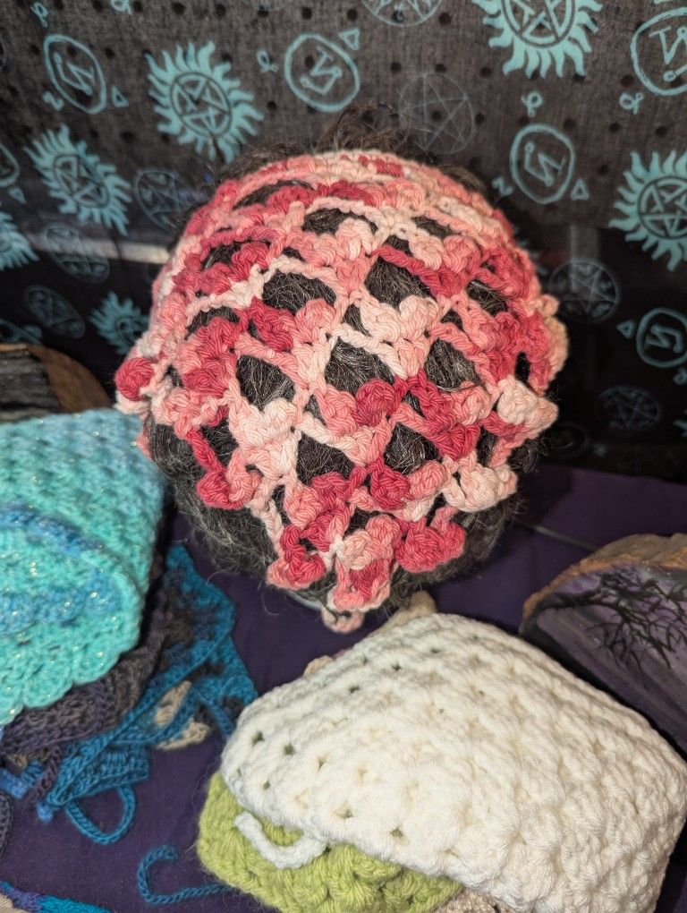 Hand Crochet Variegated Pink Hearts Hair Scarf