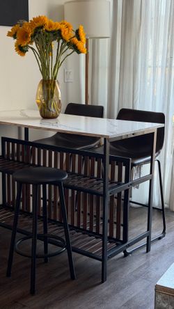 Modern Counter Height Dining Table with Storage – Marble Look – Excellent Condition