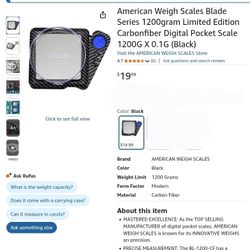 American Weigh Scales Blade Series 1200gram Limited Edition Carbonfiber Digital Pocket Scale 1200G X 0.1G (Black)