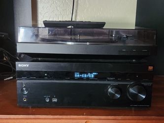 Sony Bluetooth Record Player, Sony Receiver And Polk Audio Speakers