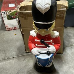 Christmas Blow Mold Drummer Boy Soldier Red And Blue 