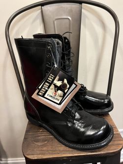 Carolina Boots Black Leather Side Zip Lace Up Combat Paratrooper Men's Size 12
