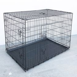(Brand New) $75 Folding 48” Dog Cage 2-Door Pet Crate Kennel w/ Tray 48”x29”x32”