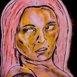 Original Pink Haired Lady Artwork With Black Frame