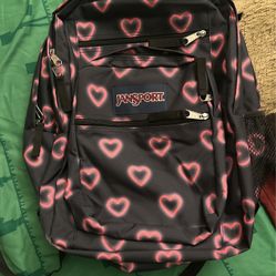 Jansport Backpack Black With Pink Hearts 