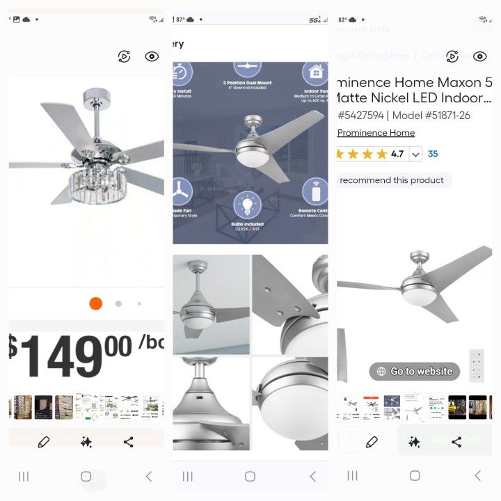 5 / Abanicos Nuevos 4 De 3 Aletas De Lujo Plateados De Control $99 & 1 De Crystal De Lujo $110 O Todos Los 5 Por $500