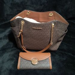 PRICE DROP Michael Kors Jet Set Large Signature Logo Shoulder Bag And Wallet  (Never Used)