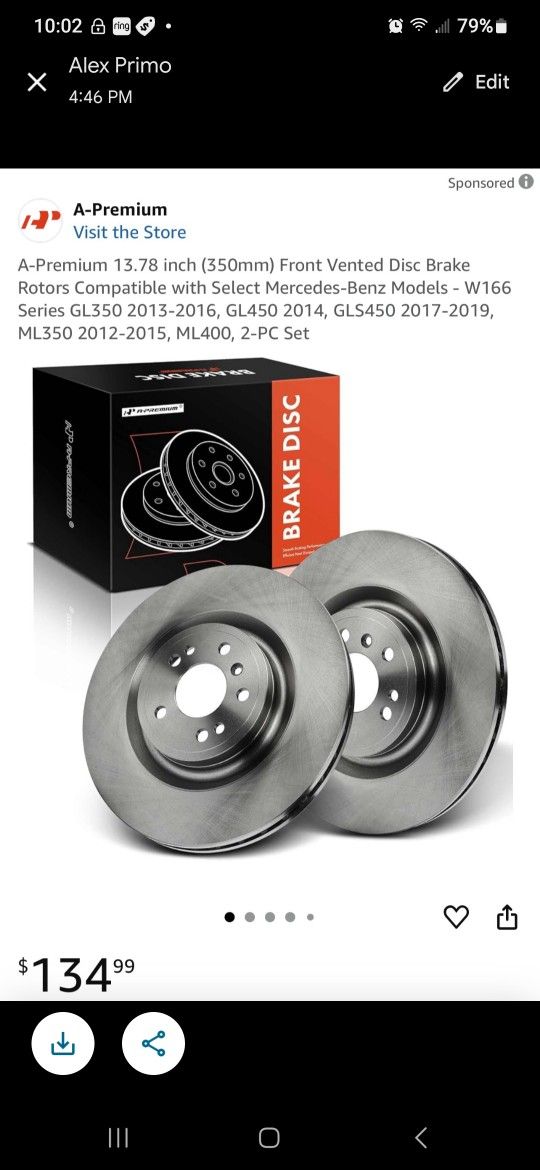 Front Disc Brakes 13.78 Inch Vented For Mercedes GLclass New