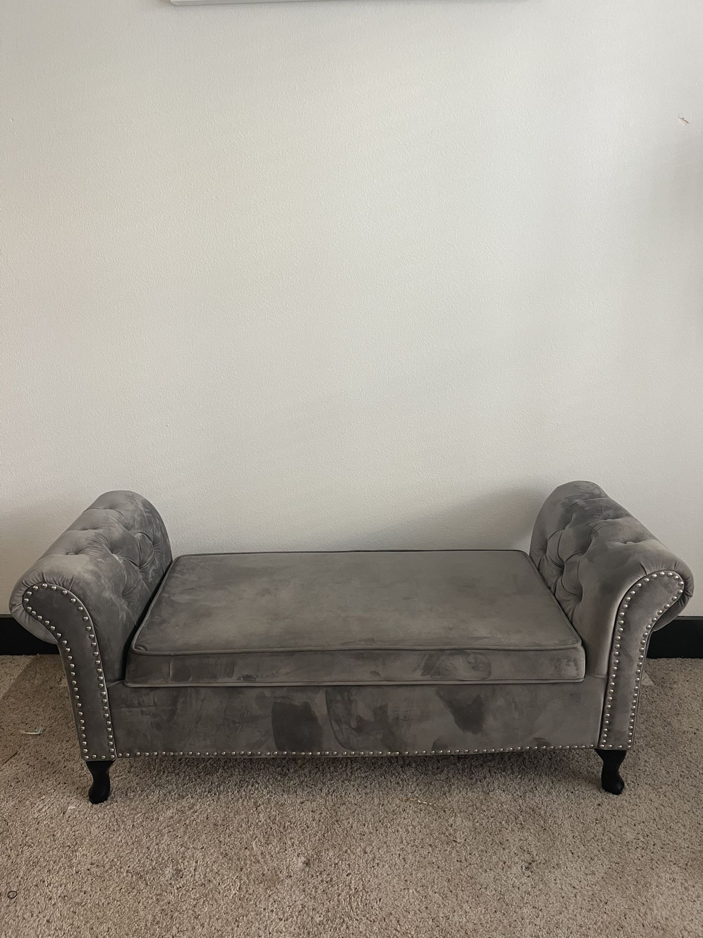 Gray Velvet Storage Bench / Chaise Lounge
