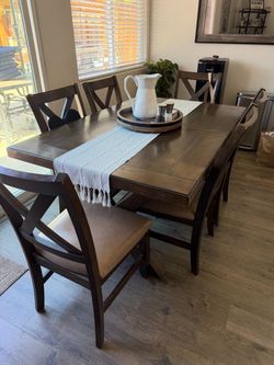 Dark Wood Dining Table with 6 Chairs