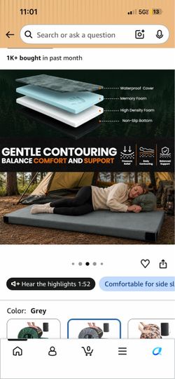 Grey Memory Foam Camping Sleep Pad