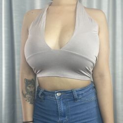 Dusty Light Mauve Halter Cropped Top 