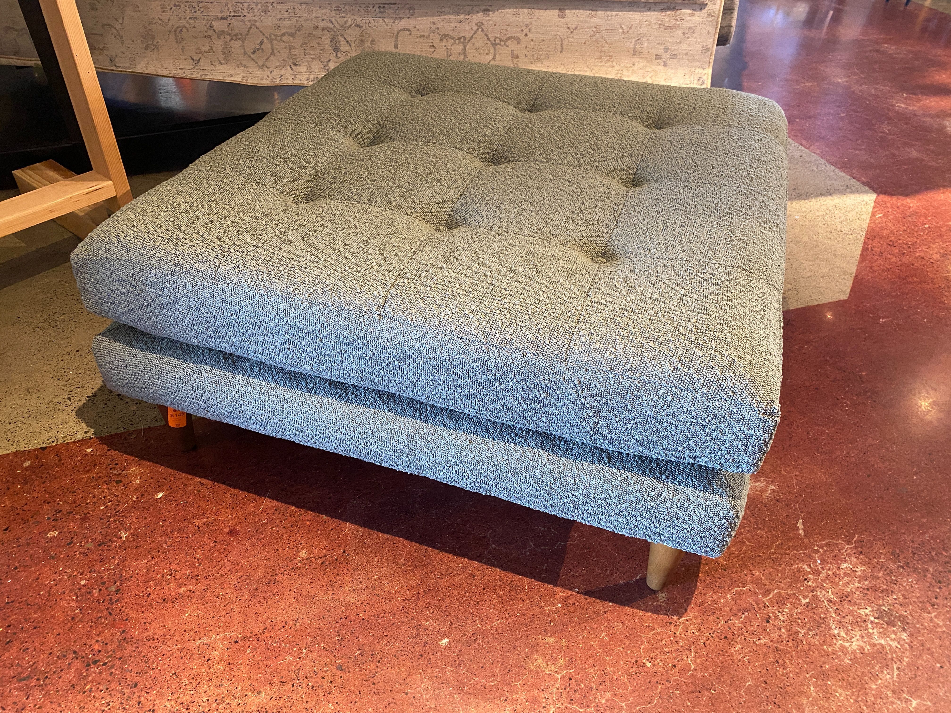 MCM Large Ottoman with a Bubbly Sage Green Fabric
