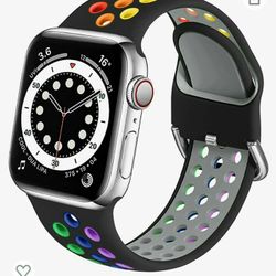 Apple Watch Band 42/44MM, M/L, Black/Rainbow. 