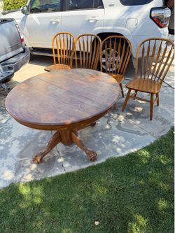 Solid Oak Dining Set – 4 Chairs + FREE Round Table
