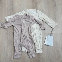 Cloud Island NWT Newborn 2-Pack Rompers Taupe Cream Size NB (0 Months)