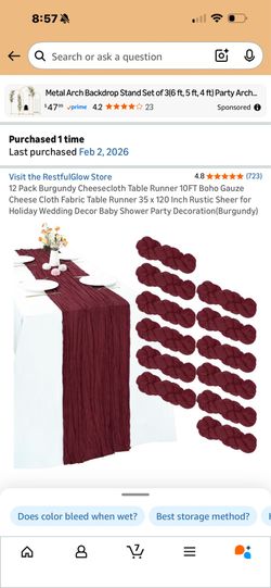 18 burgundy table cloth runners. 10ft