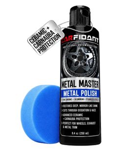 Metal Polish Kit with Applicator Pad – Restores Shine & Removes Oxidation on Chrome, Aluminum & Stainless Steel – Carnauba + Ceramic Protection – Meta