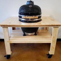 Large 21" Ceramic Egg Kamado BBQ Grill Smoker w/ Wood Table Pizza Stone