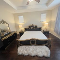 Camelgroup Italian Barocco Black & Gold Luxury Bedroom Set + King Mattress