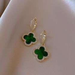 Fashion Shinning Diamonds Green Clover Earrings 