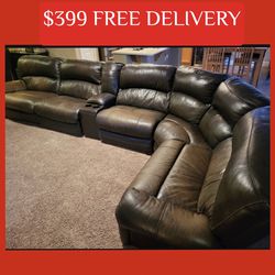 LEATHER 6 piece RECLINER SET sectional couch sofa recliner (FREE CURBSIDE DELIVERY)
