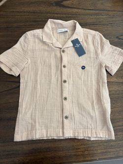  Abercrombie Kids short-sleeve camp collar shirt light beige size 7/8.
