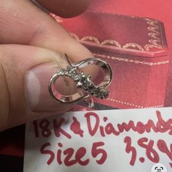 18K Solid White Gold Wedding Diamonds 💎 Ring 3.8Gr Size 5