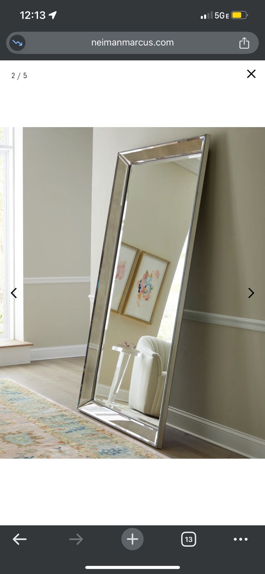 Antiqued-Silver Beaded Floor Mirror