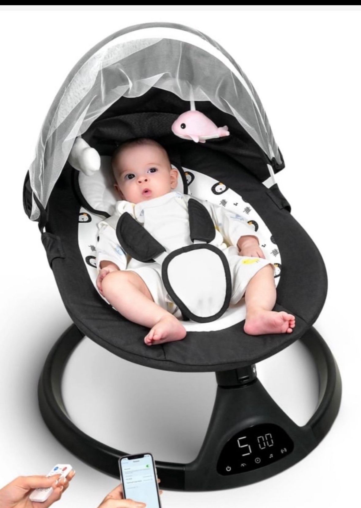 Queerick Baby Swing For Infants To Toddler Portable Babies Swing Timing Function 5 Swing Speeds Bluetooth Touch Screen Music Speaker With 10 Preset Lu
