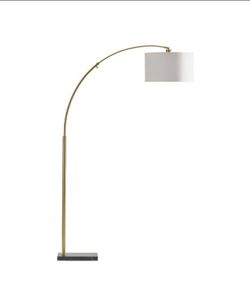 Britetech Logan 76 in. Antique Brass Modern 1-Light Adjustable and Extendable LED Floor Lamp with White Fabric Drum Shade