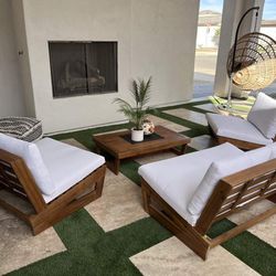 Outdoor patio loveseat with chairs and coffee table 