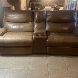 Real Leather Automatic Loveseat Recliner With Console