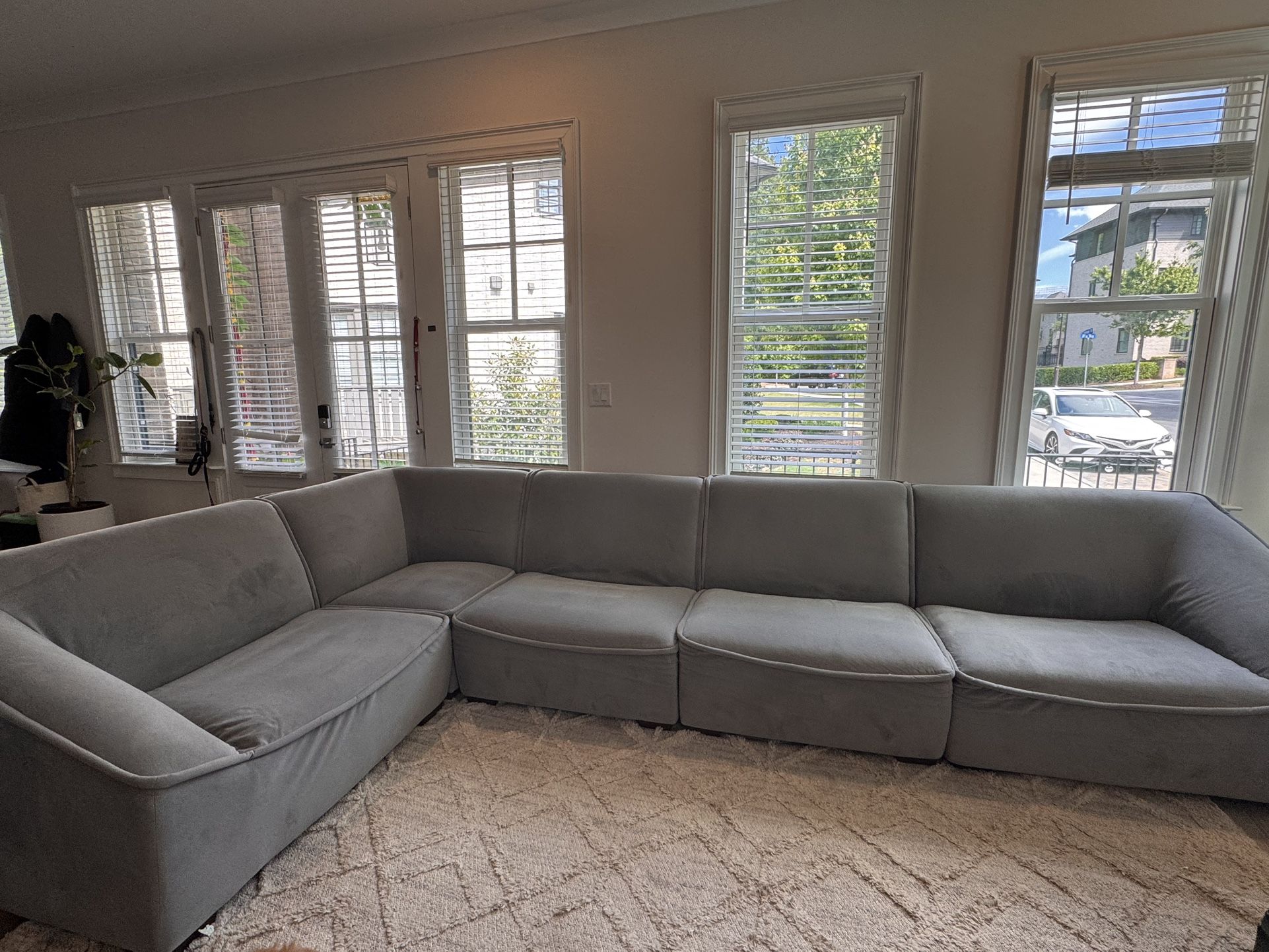 Modern Grey Velvet Sectional Sofa 